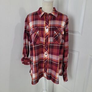 Duluth Flannel Shirt Womens XXL Red Plaid Crosscut Wicking Roll Tab Sleeves